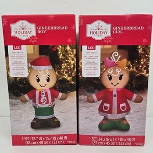 Holiday Time Gingerbread Girl & Boy Yard Inflatable Airblown Light Up 4 Ft Set